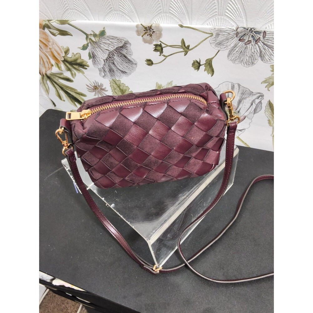 Woven Burgundy Faux Leather and Suede Crossbody bag